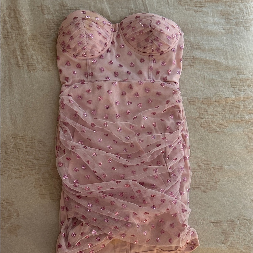 Superdown Strapless Pink Heart Dress